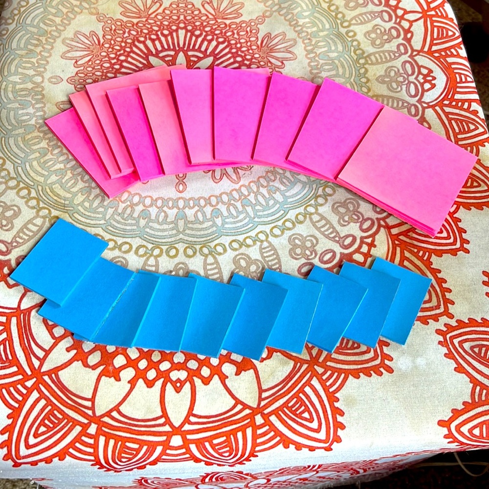 10 of each pink and blue post it bundles